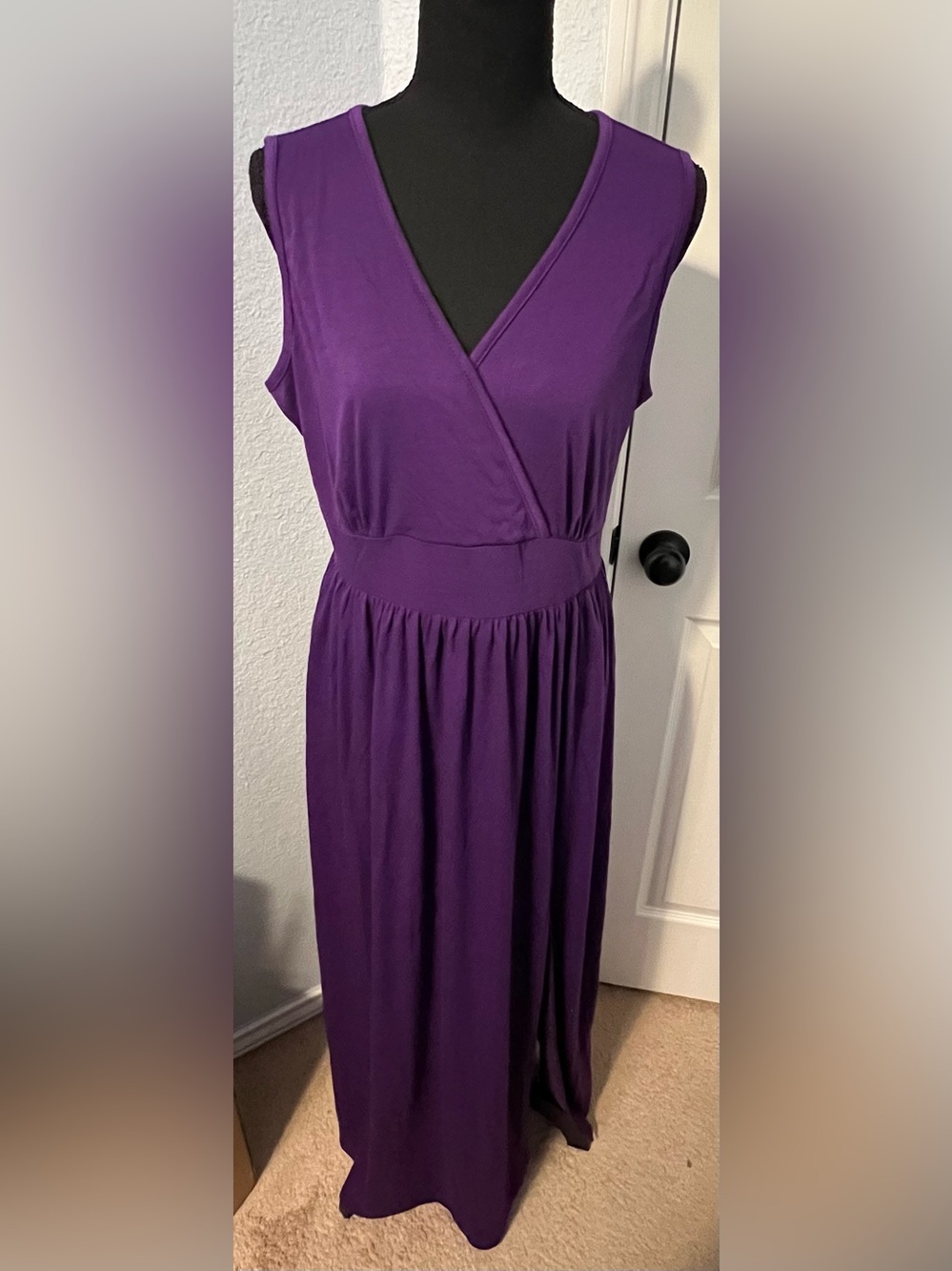 Deep Purple Maxi Dress Surplice Top and Bottom Split NWT - Picture 2 of 6